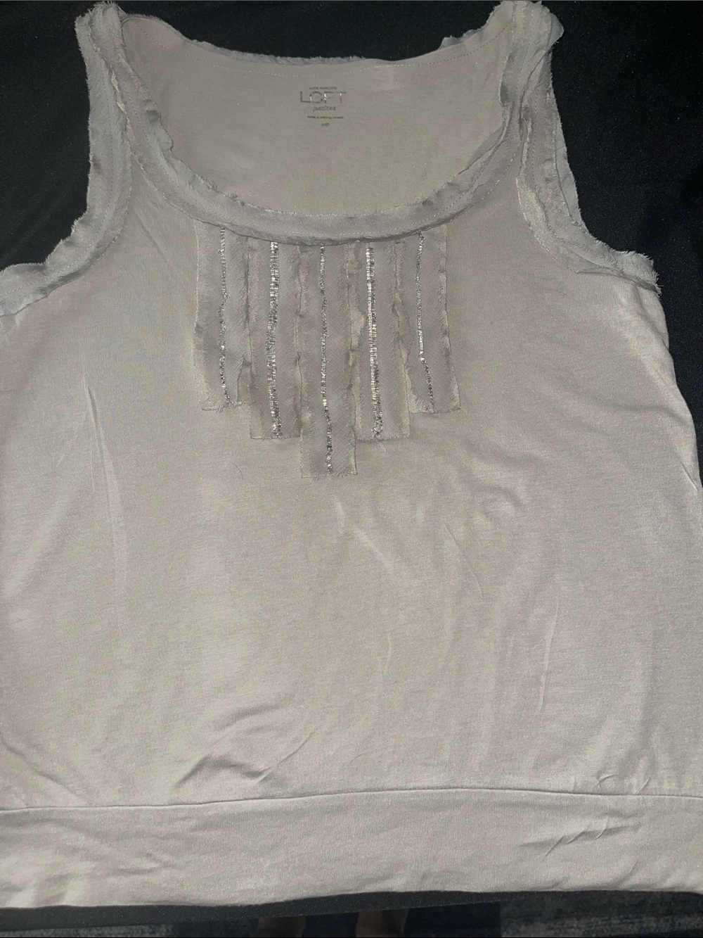 Ann Taylor Women’s Tan Sleeveless Fringe-Trim Tank Top, Medium Petite - Picture 3 of 3